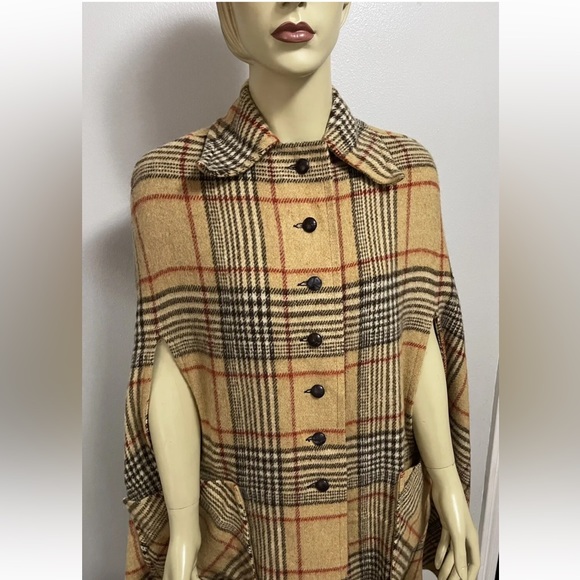 Cool Vtg 70’s NWT The Bird Cage Nova Check Plaid Wool Mod Cape Poncho Coat - Picture 3 of 15